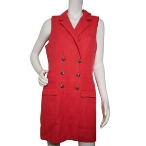 Jason Wu Womens Double Breasted Lapel Tweed Sleeveless Blazer Coral Dress Size L